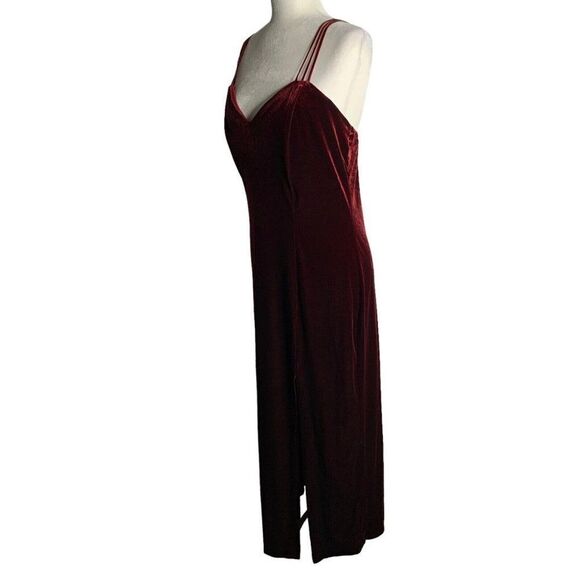 Vintage 80s Velvet Wiggle Maxi Dress XL Red Sweetheart Spaghetti Strap Boning - Picture 7 of 8